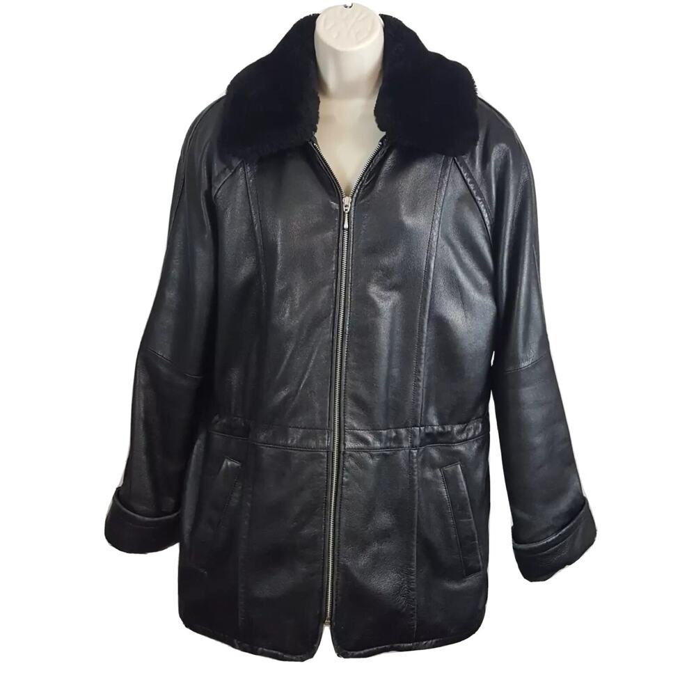 Pelle Studio Mens S Black Leather Coat Bomber Aviator Thinsulate Fur Collar